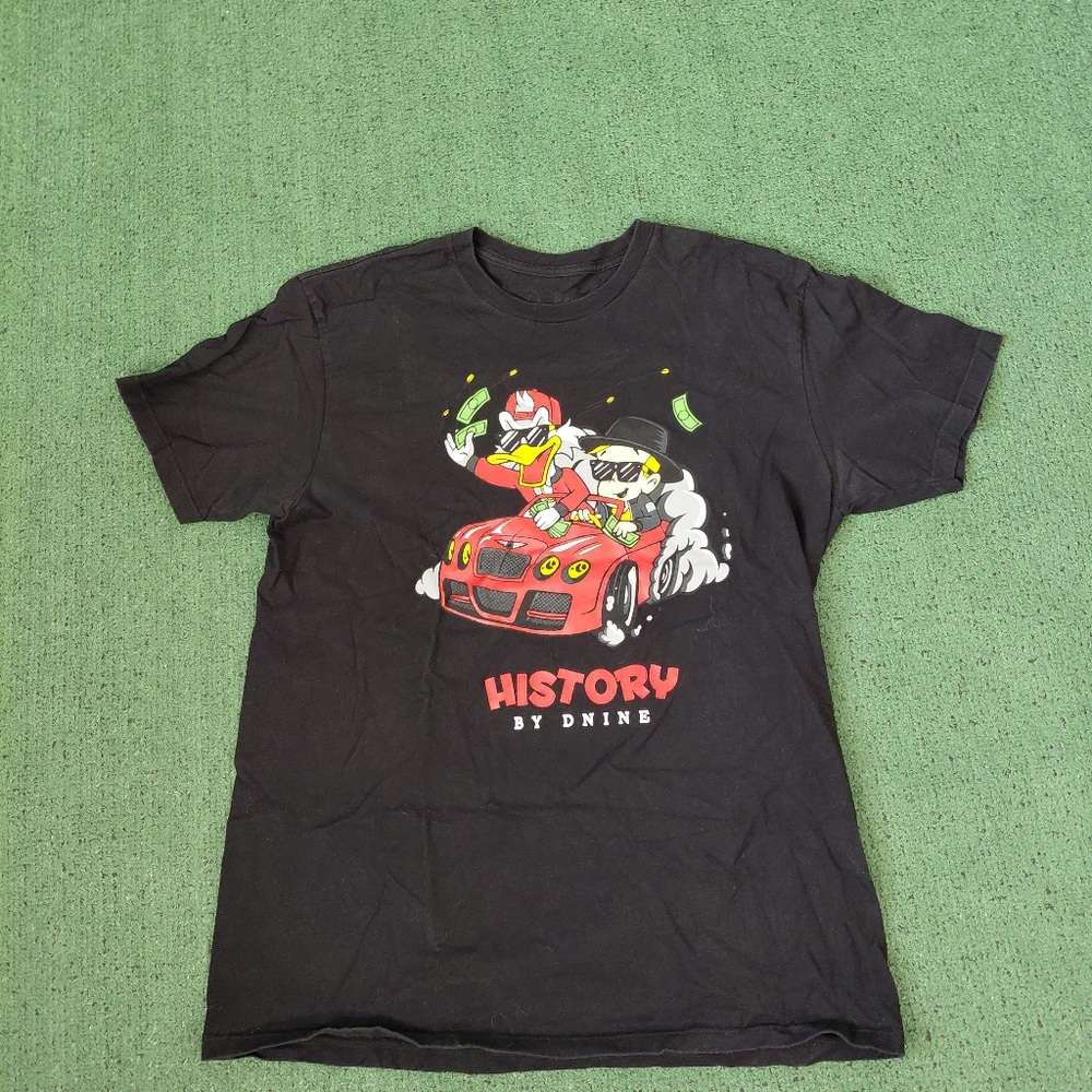 History By Dnine Car Money Streetwear Black T Shirt Sz Large